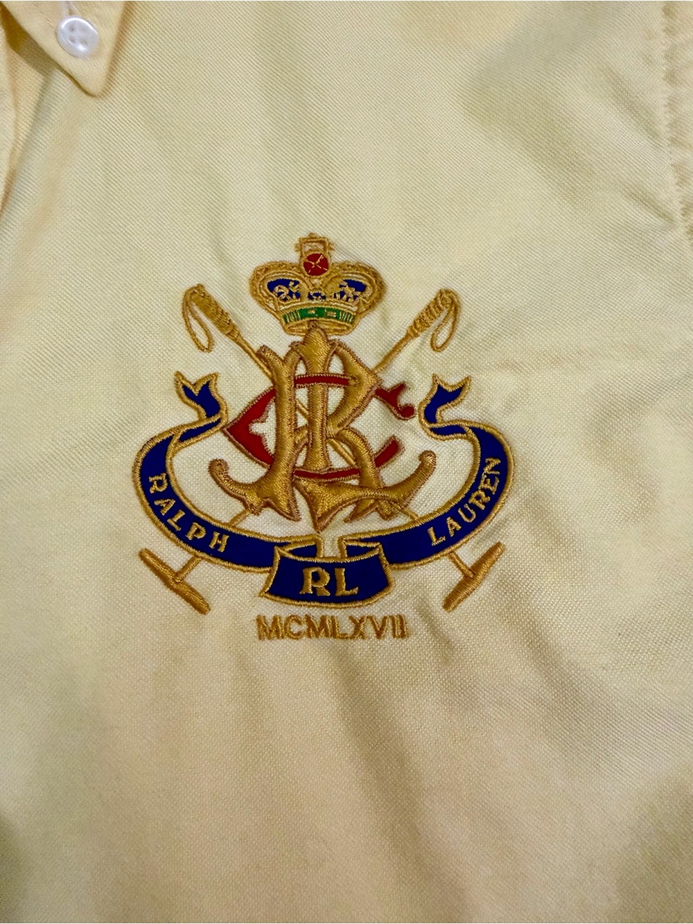 Ralph Lauren Yellow Embroidered Crest Button Down Oxford Shirt ~ Vintage - Picture 3 of 10
